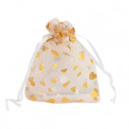 Bolso de organza 7x9cm corazón - Blanco-oro